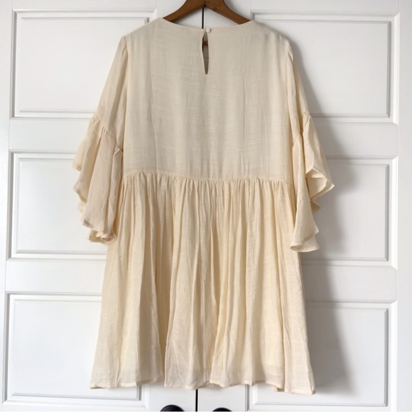 Umgee Floral Embroidered Boho Mini Dress Large Cream Babydoll Bell Sleeves Angel - Picture 6 of 11